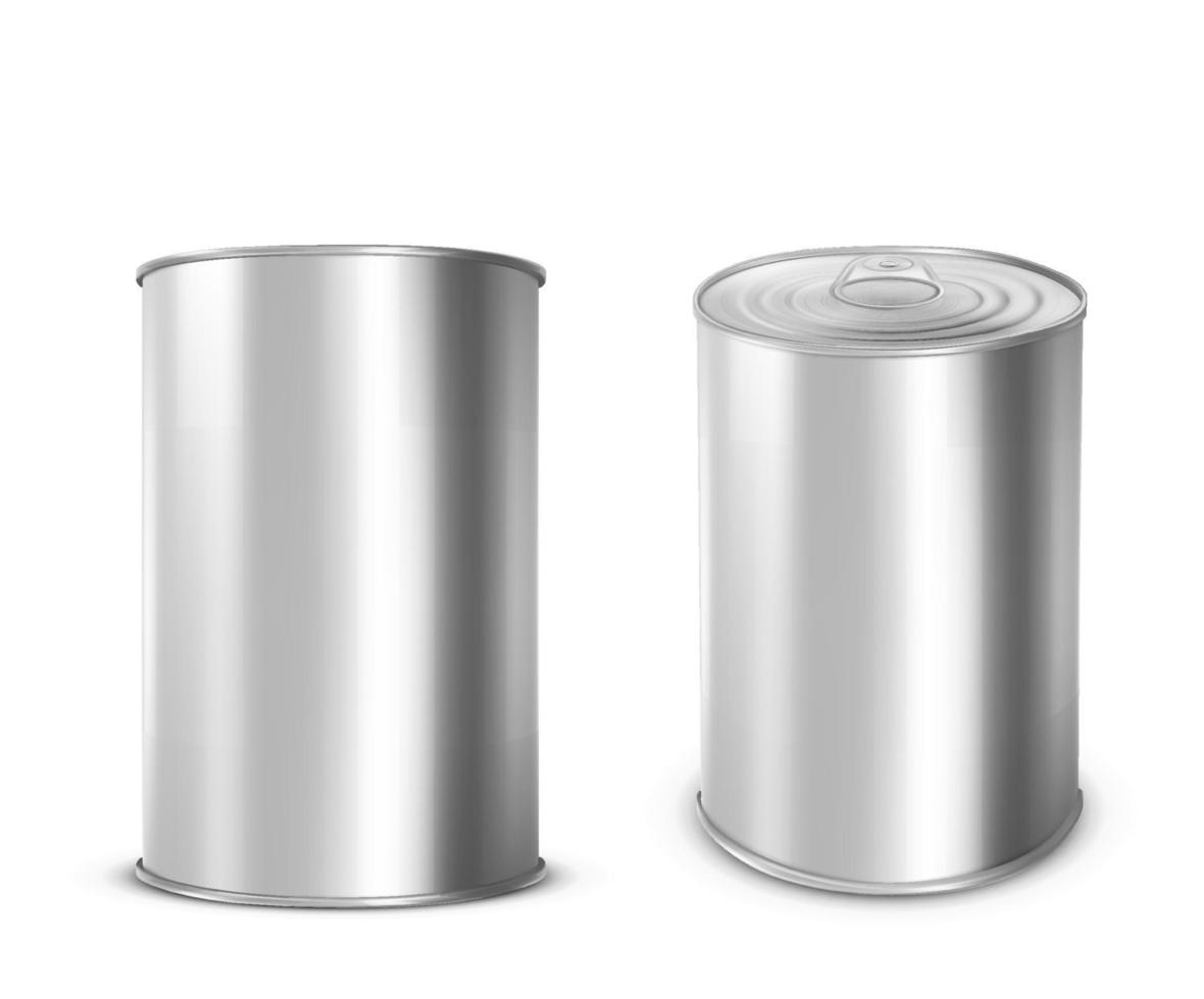 Metal tin can for food with ring pull on lid vector