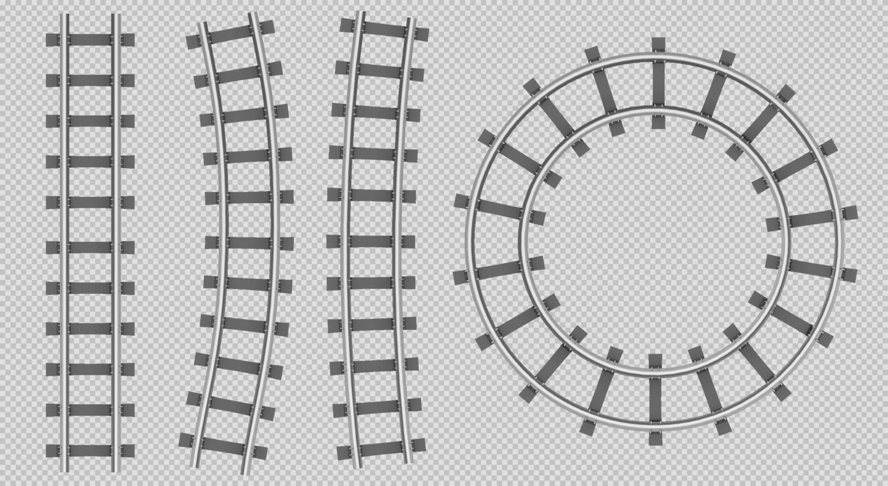 Train rails top view, straight, curve, round path vector