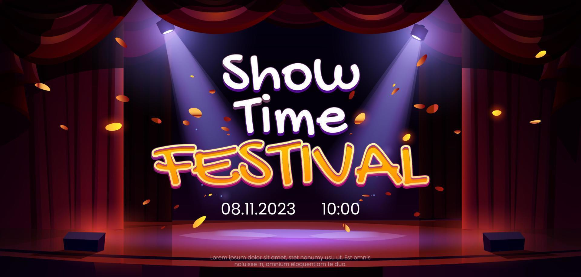 Show time festival banner with theater stage vector