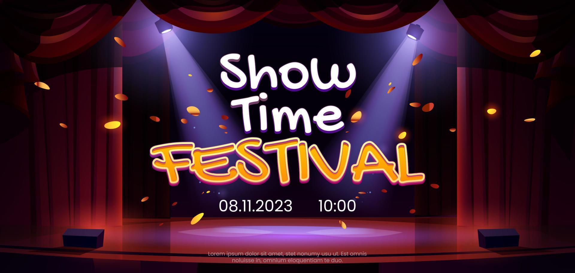 show time festival banner con escenario de teatro vector