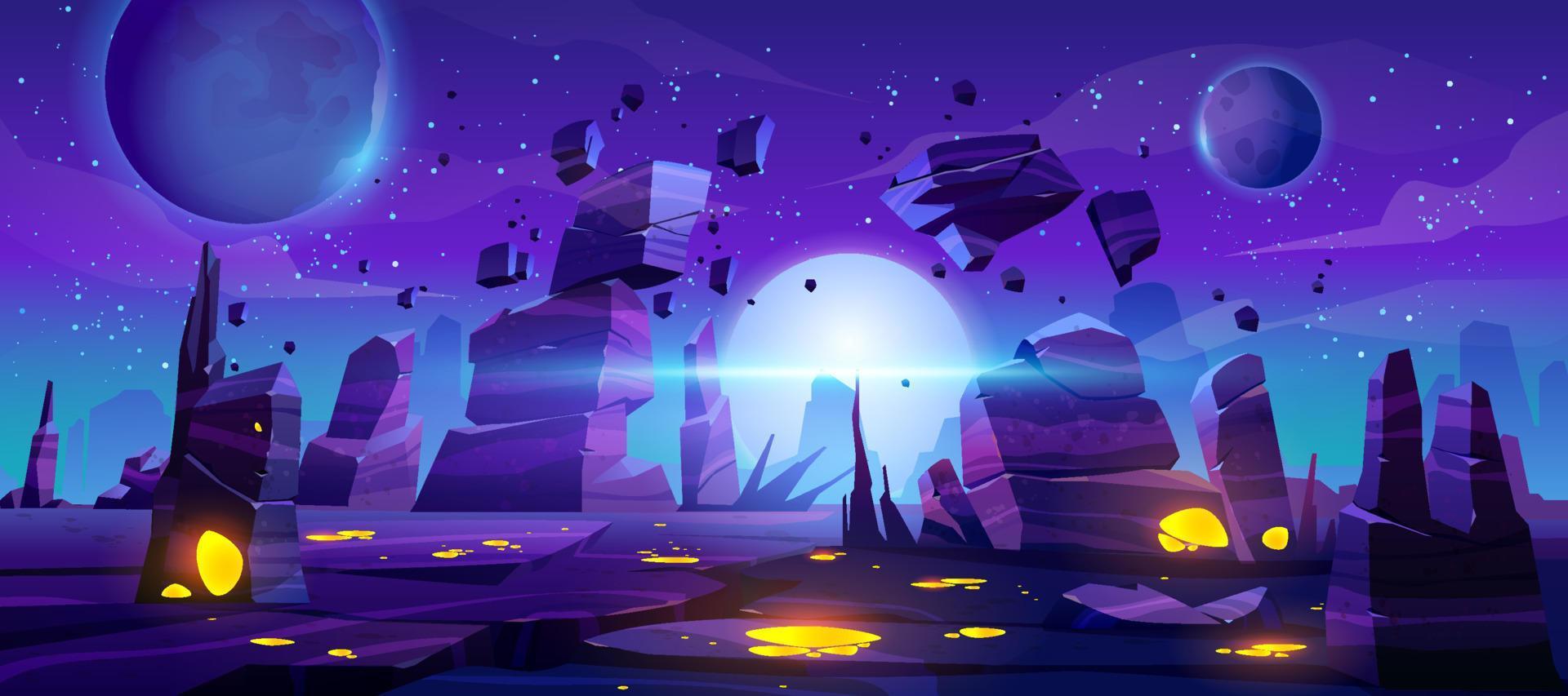 fondo del juego espacial, paisaje alienígena nocturno de neón vector