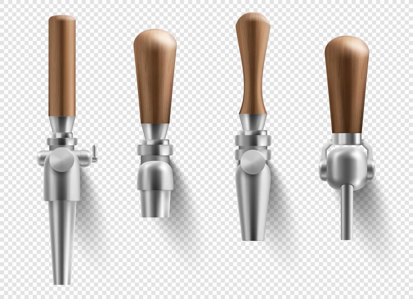 Beer taps with wooden handles, bar equipment vector