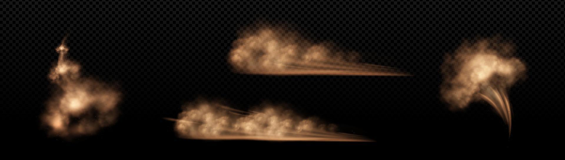 Sand clouds, car, sandstorm or dust dirty smoke vector
