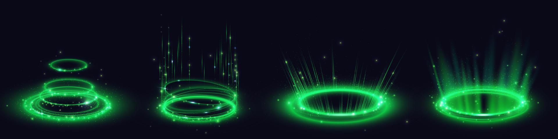 Circle digital portals, neon light platforms vector