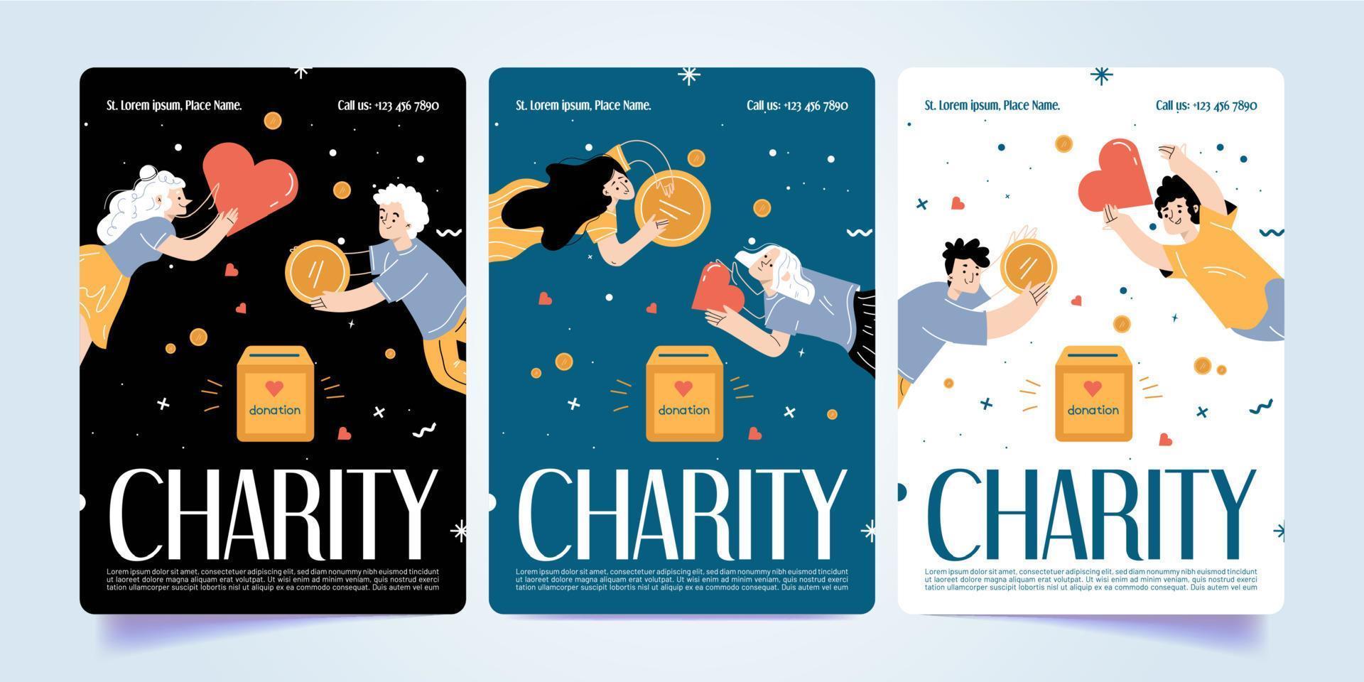 Set of charity campaign banner design templates vector