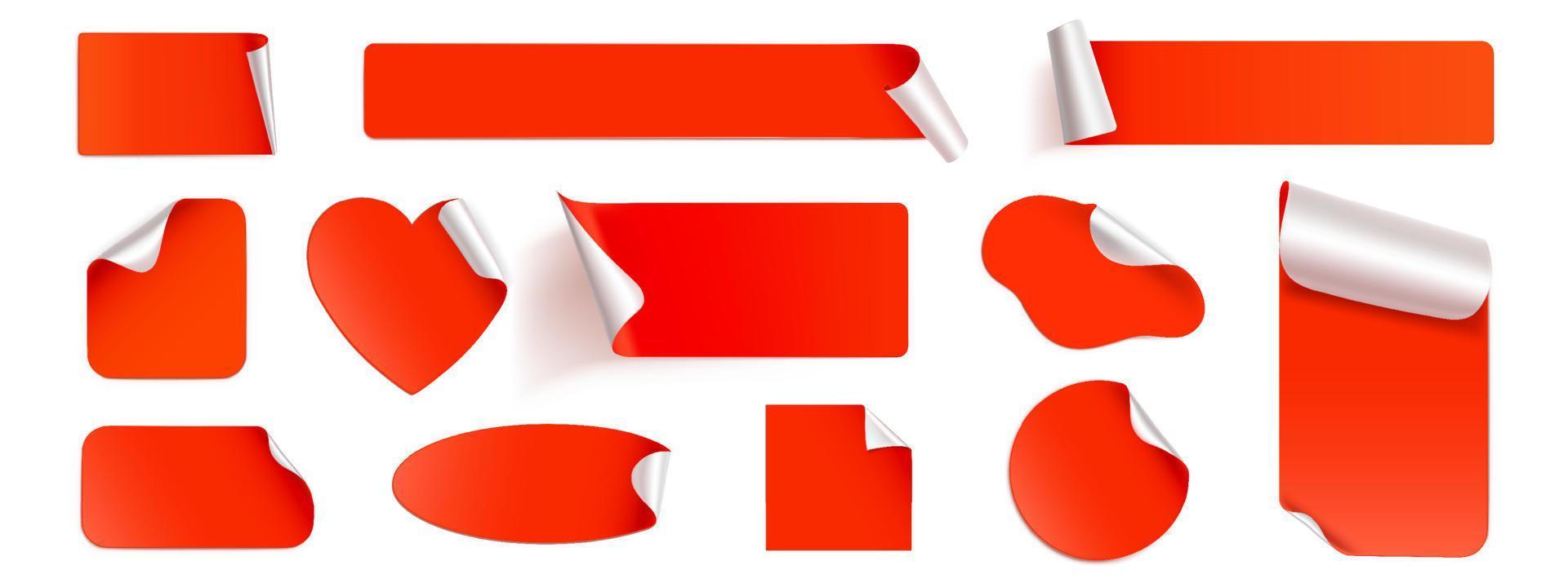 pegatinas rojas, maqueta de parches de papel de aluminio o papel, etiquetas vector