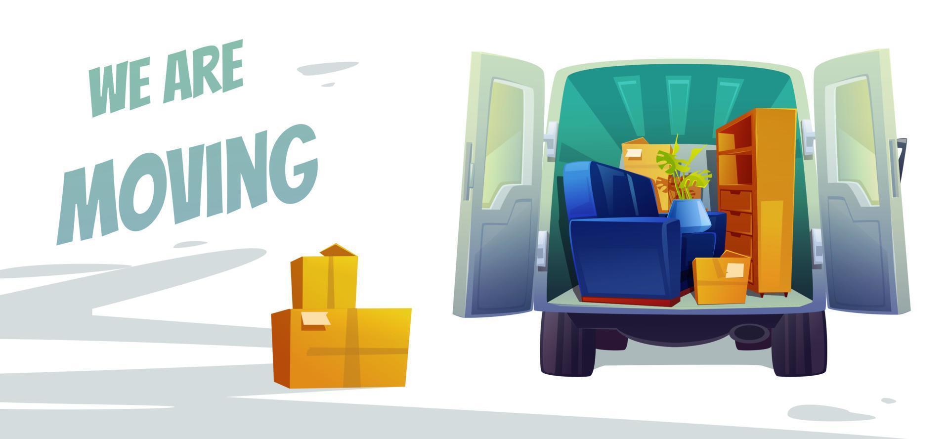 Furniture delivery, moving house service poster vector