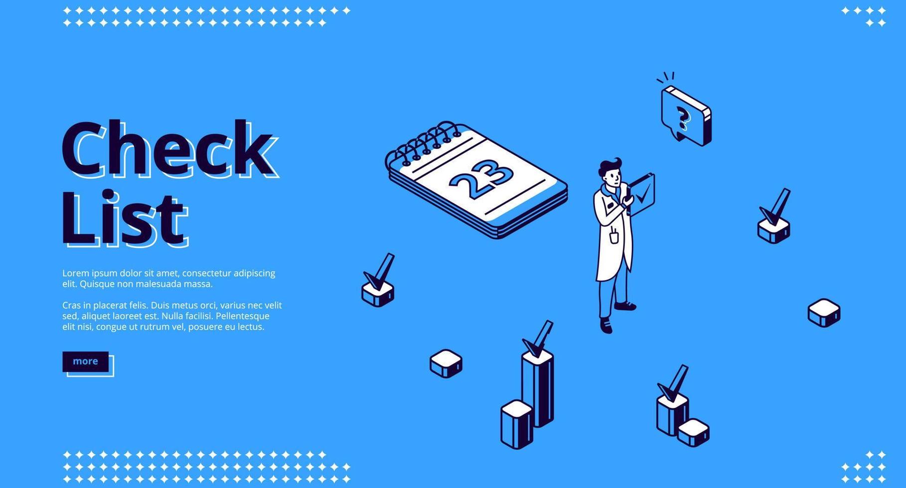 Landing page of check list for planning work vector
