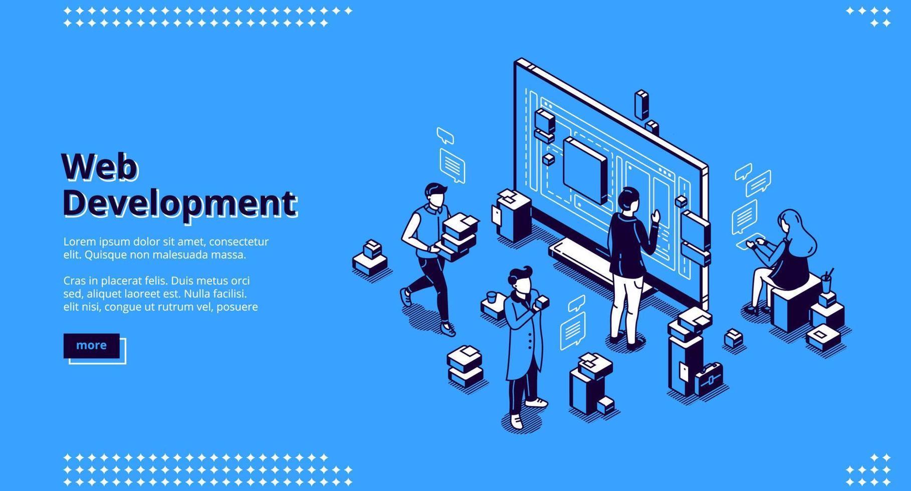 página de inicio isométrica de desarrollo web, codificación vector