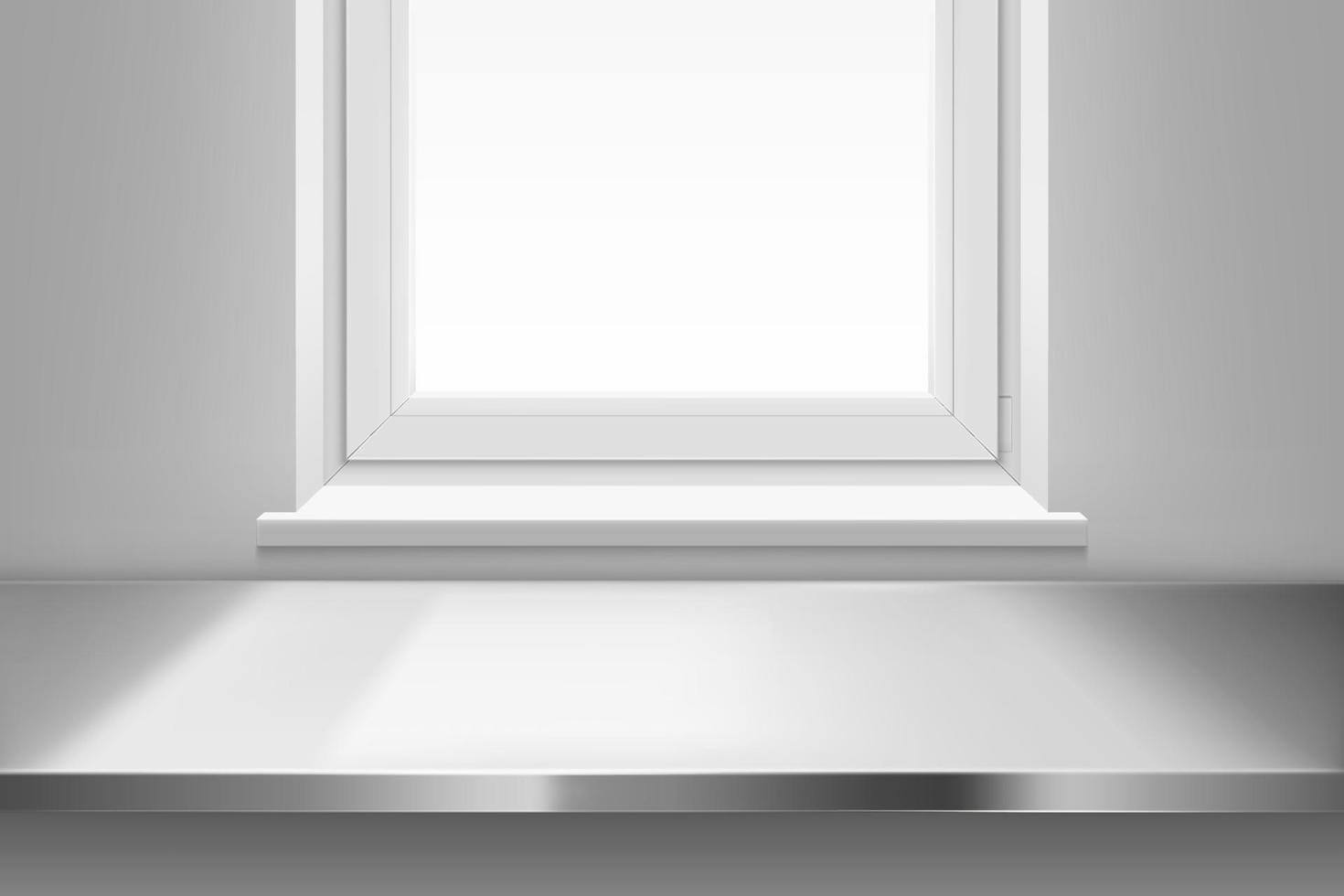 vista superior de la superficie de la mesa de acero frente a la ventana. vector