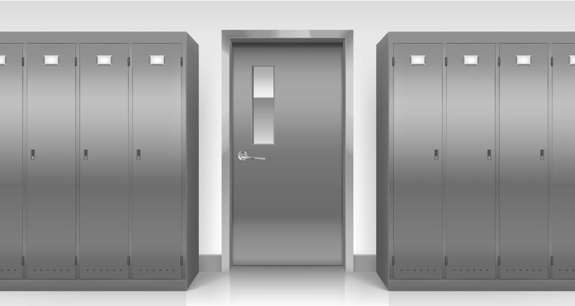 Steel lockers and door, changing room cabinets vector