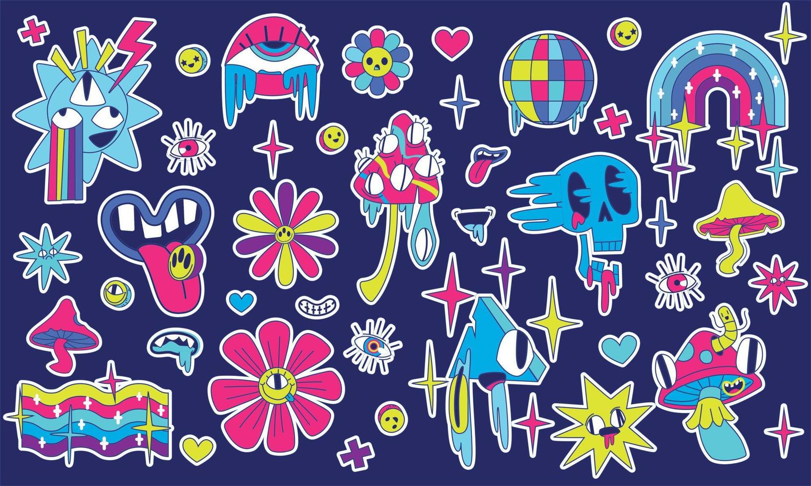 Psychedelic stickers in retro y2k style vector