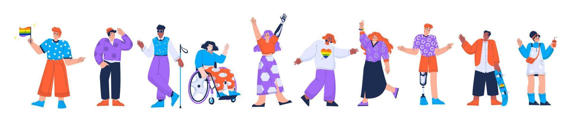 Diverse people with disabilities, lgbt persons vector