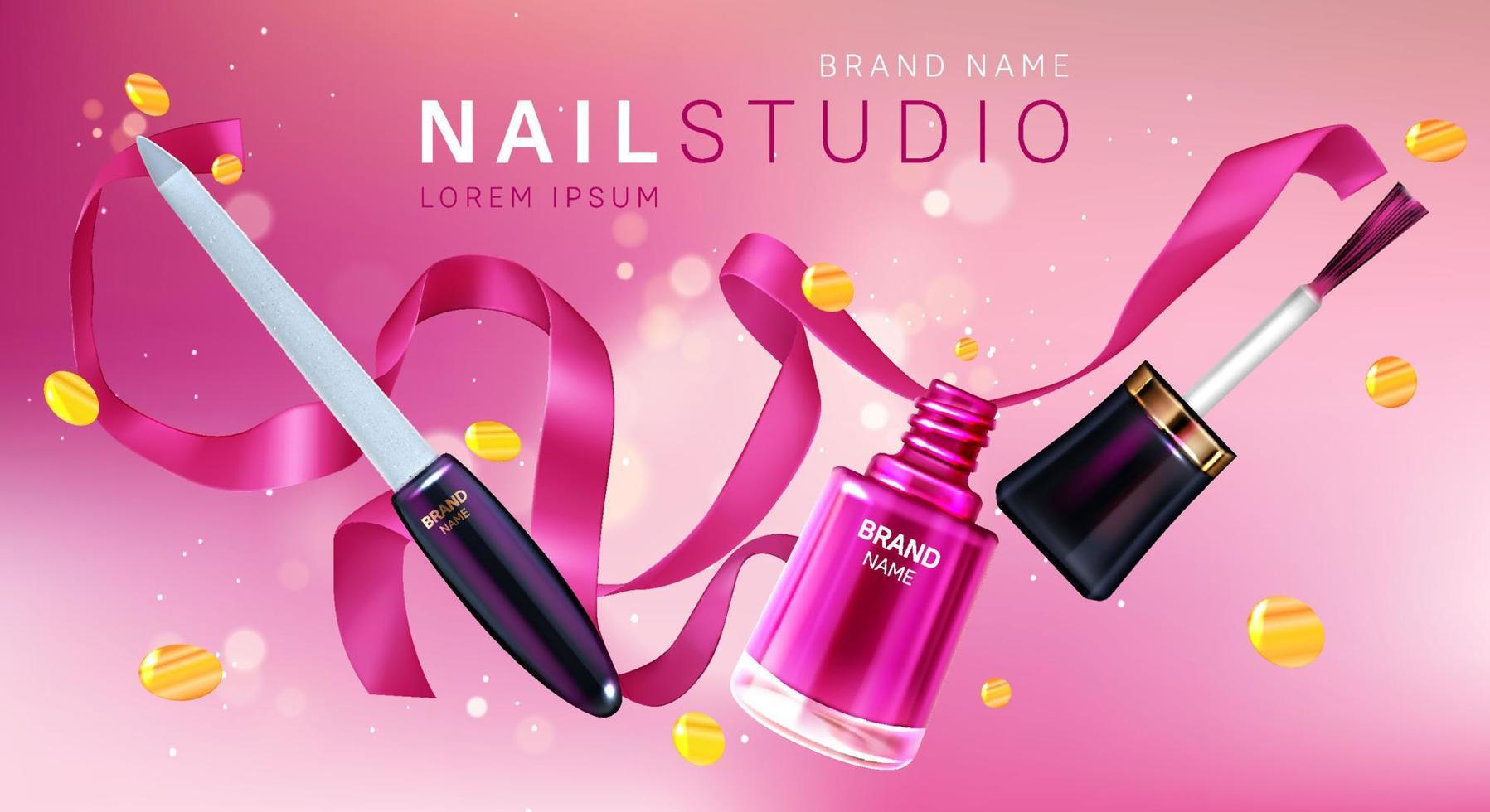 Nail studio, manicure salon brand poster vector