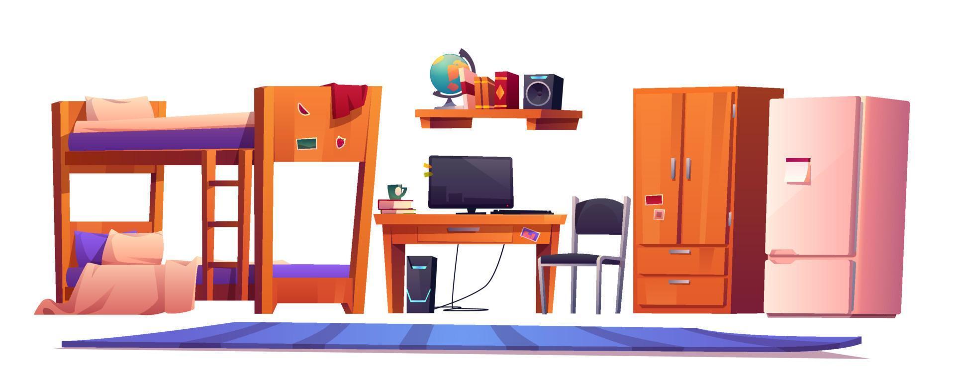 Hostel or student dormitory room interior stuff vector