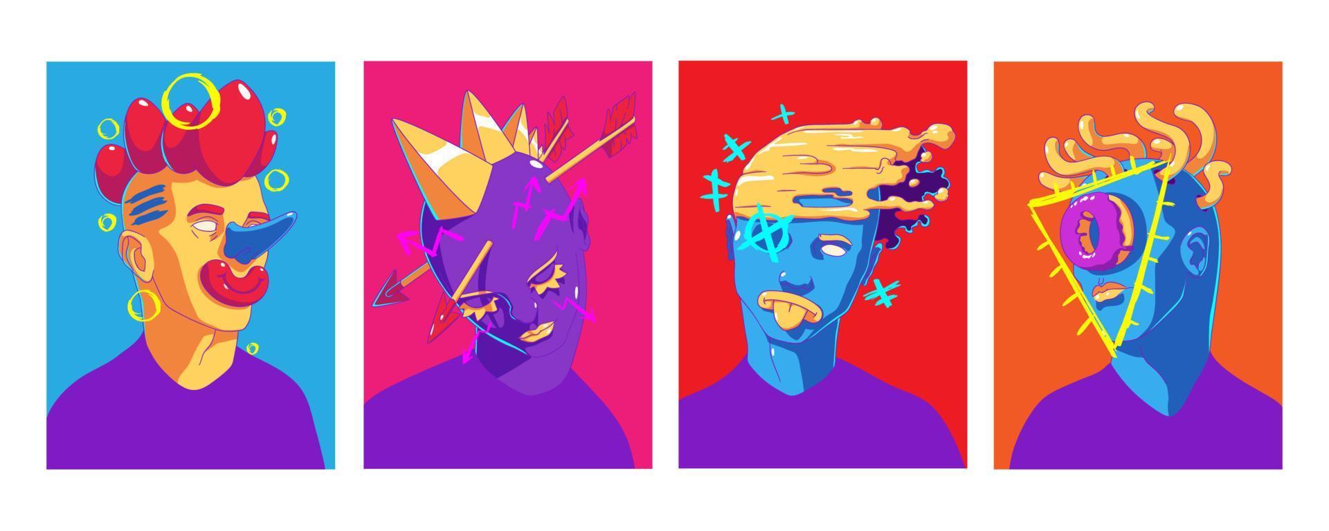 retratos abstractos en estilo contemporáneo de moda vector