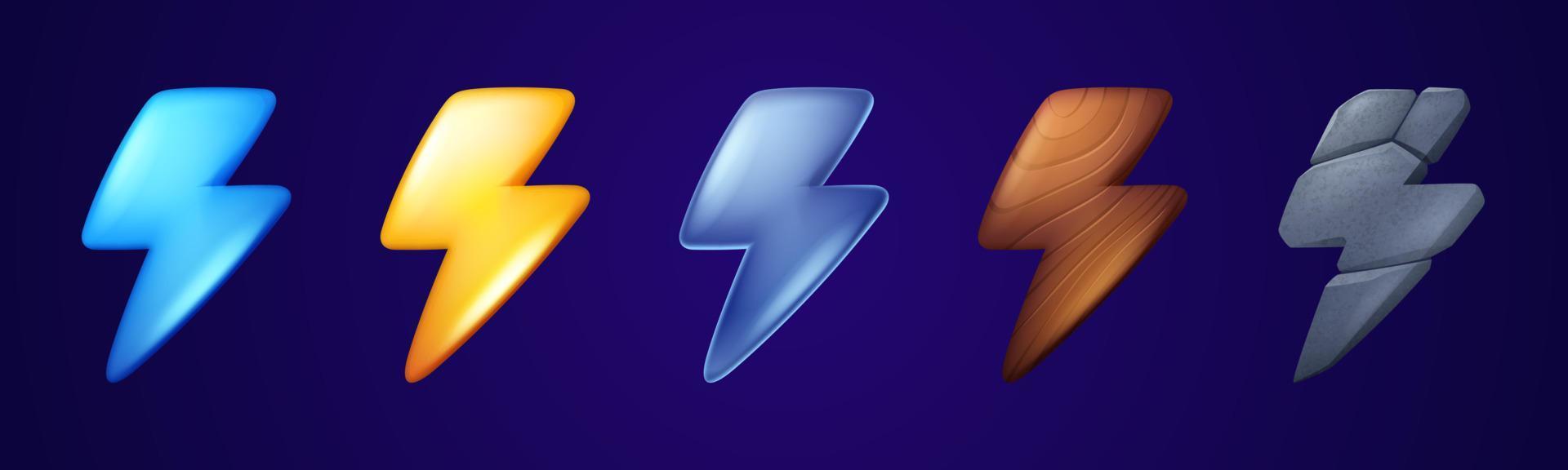 Lightning, thunderbolt game icons vector