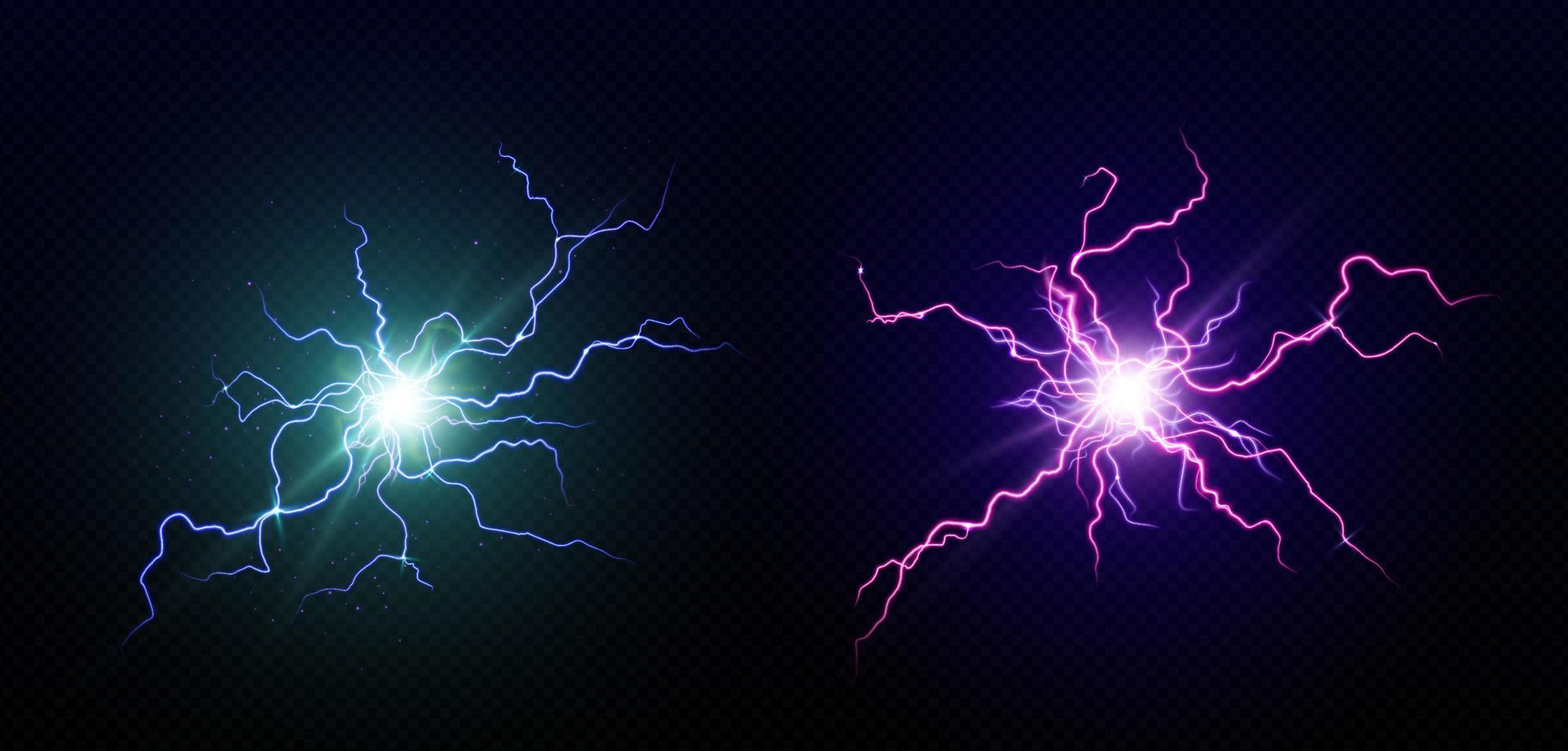Electric balls, round lightning, blue thunderbolts vector