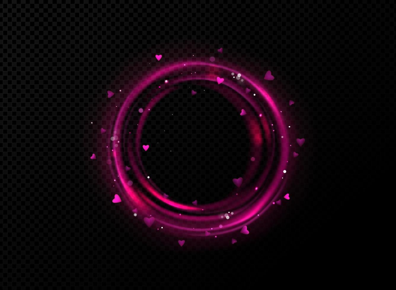 círculo de efecto de luz de marco redondo púrpura con corazones vector
