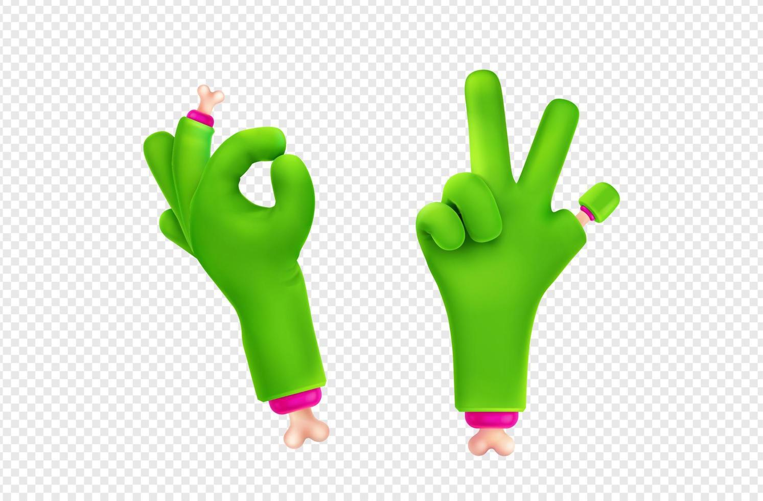 3D zombie hand showing ok and victory gestures vector