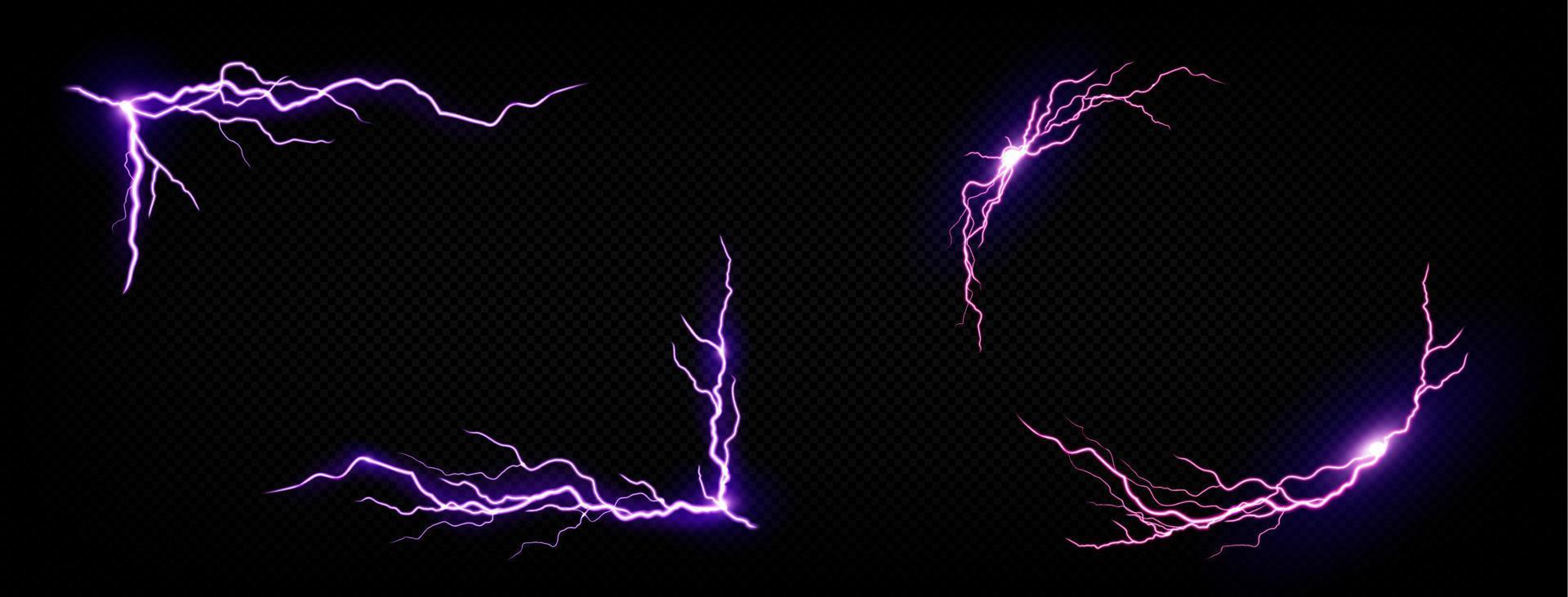 Lightning frames, electric purple flash borders vector