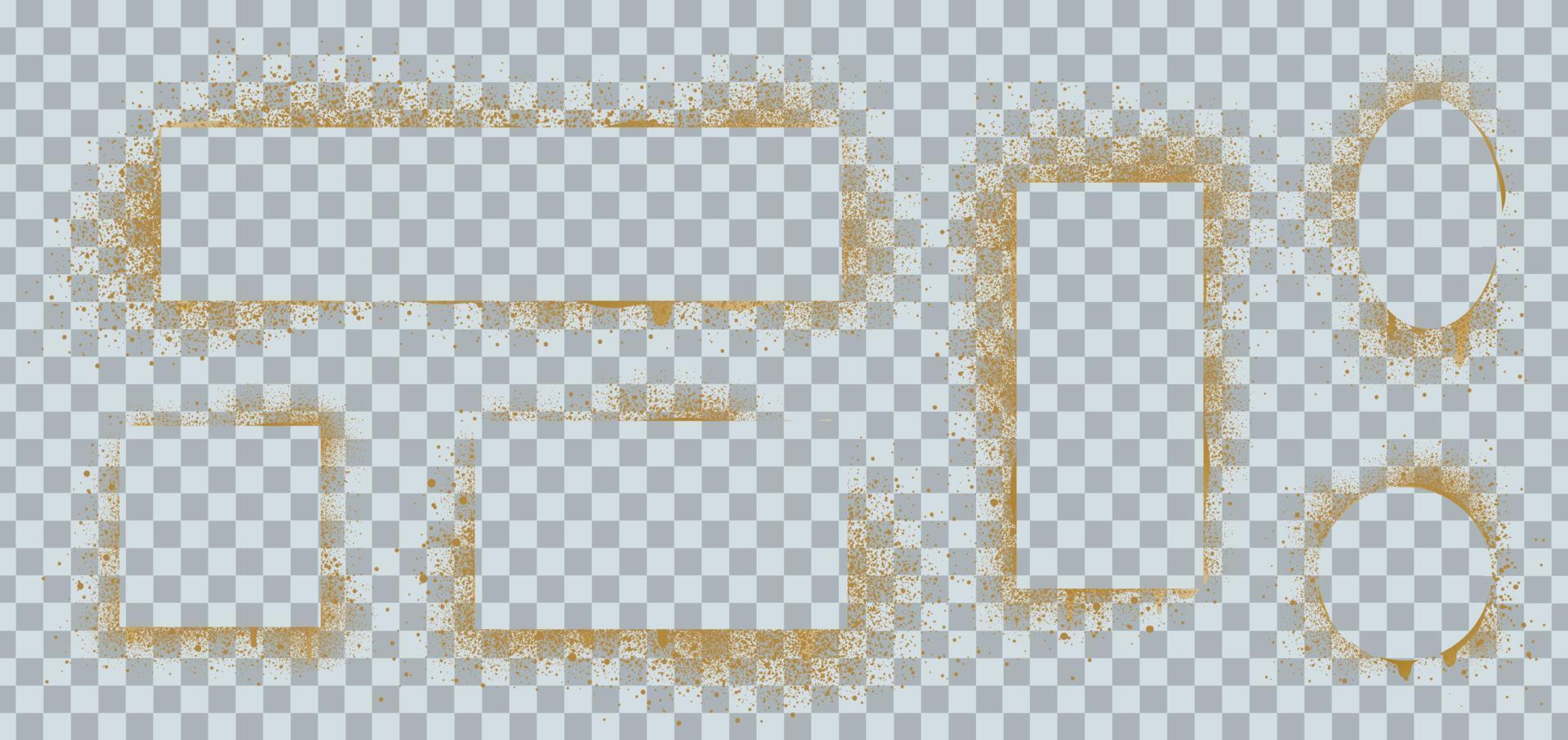 Gold paint spray frames, stencil templates vector