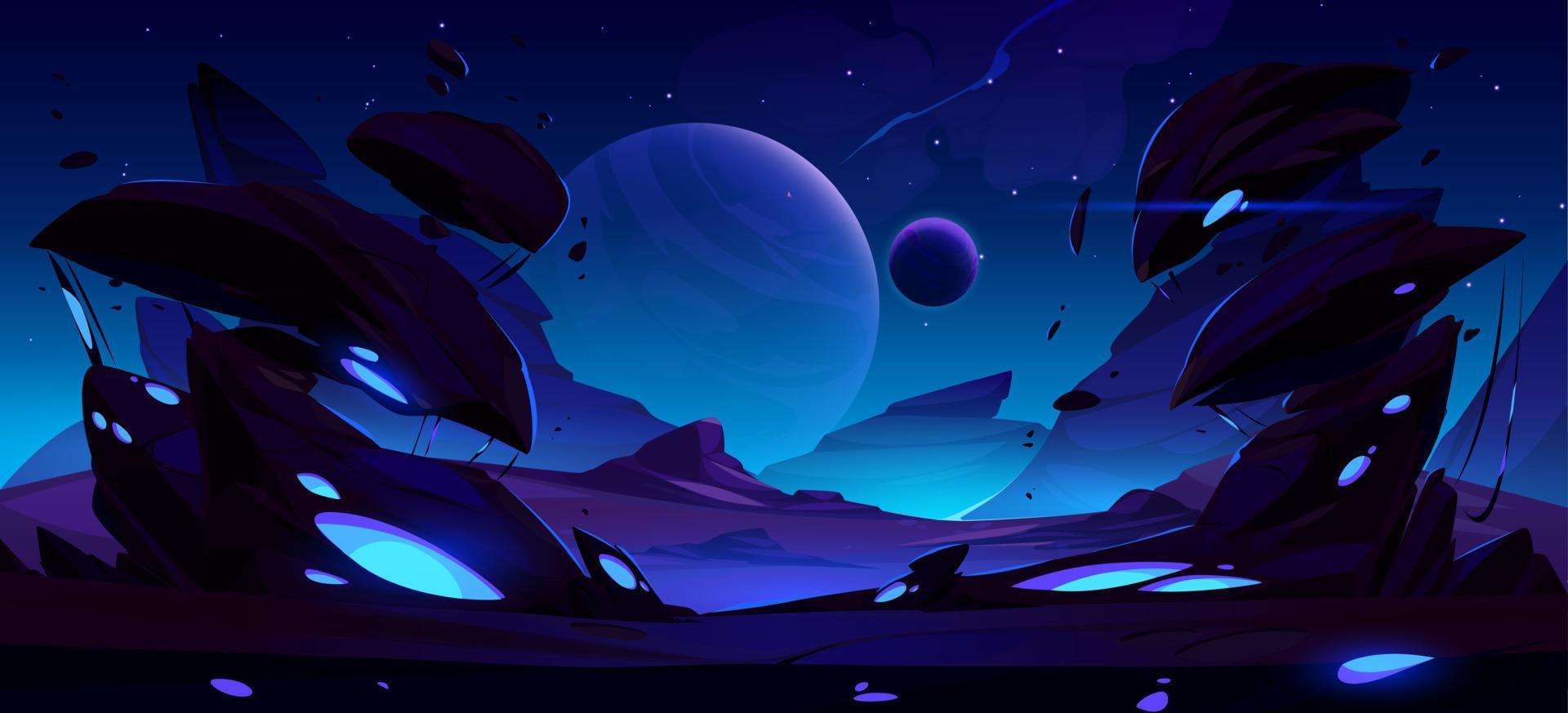 Space background with alien planet at night vector