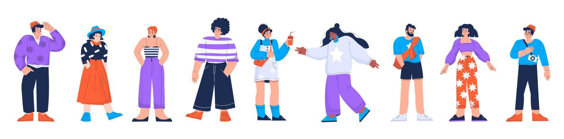 Young people group, diverse stylish characters vector