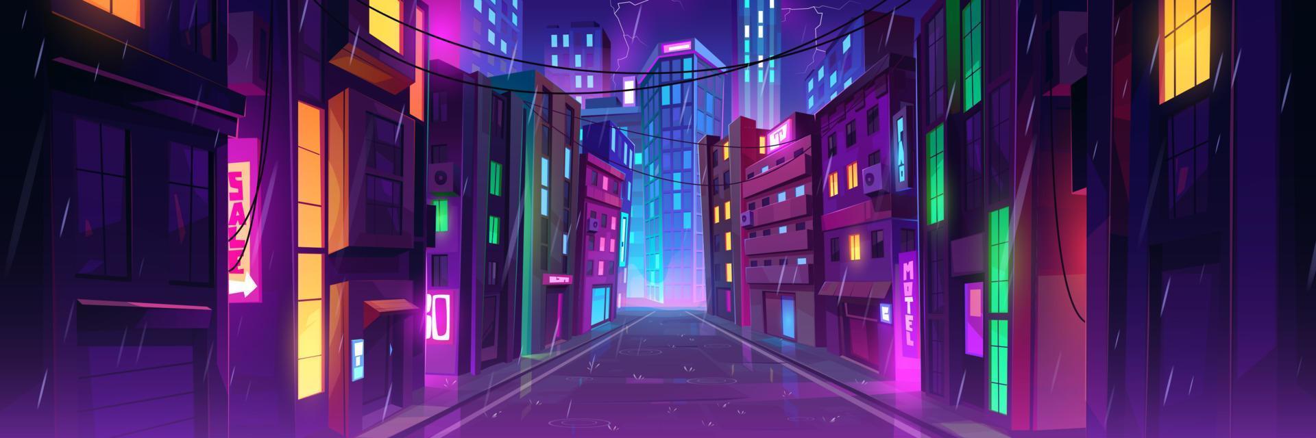 Rainy weather in night city street vector