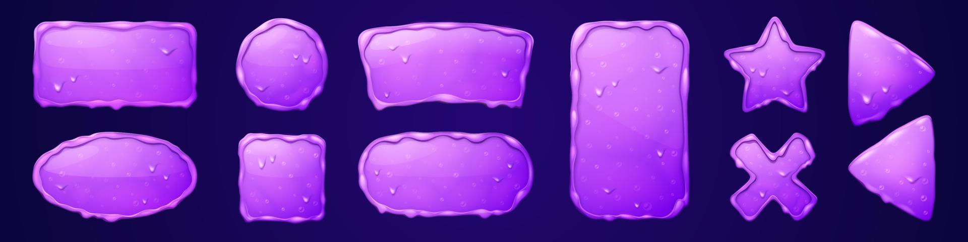 Set of purple sticky slime frames on background vector