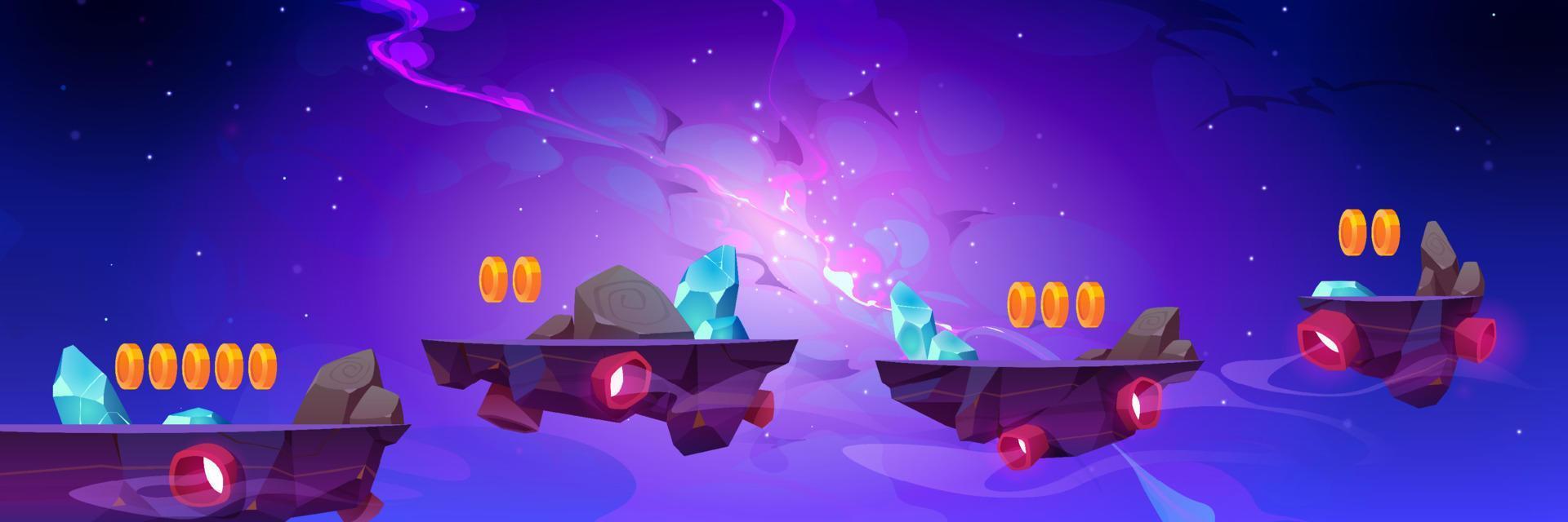 Space game, mobile arcade with flying platforms vector