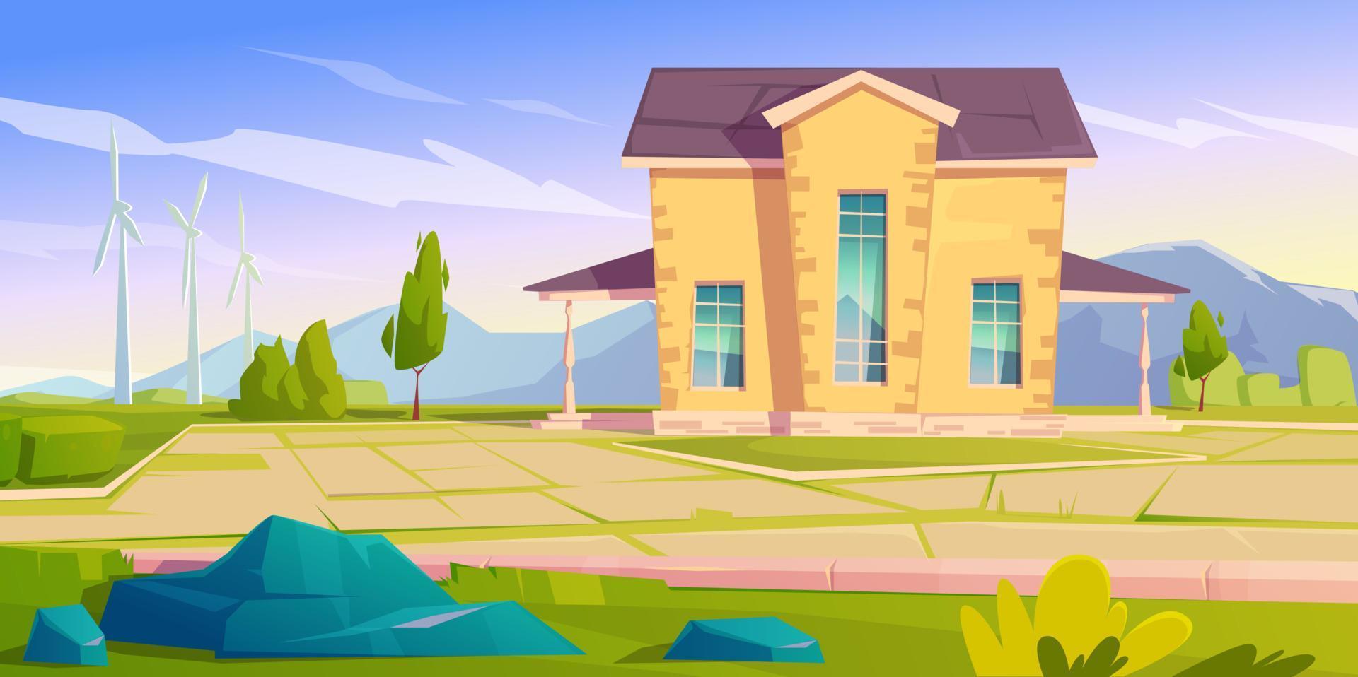 Vector landscape with house and wind turbines