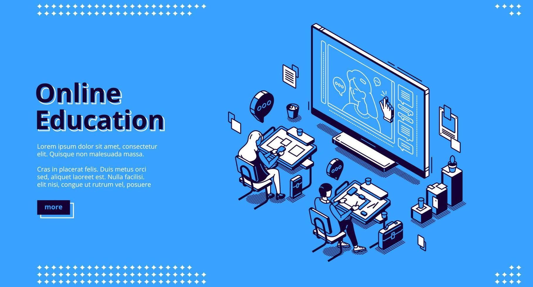 Online education isometric landing page web banner vector