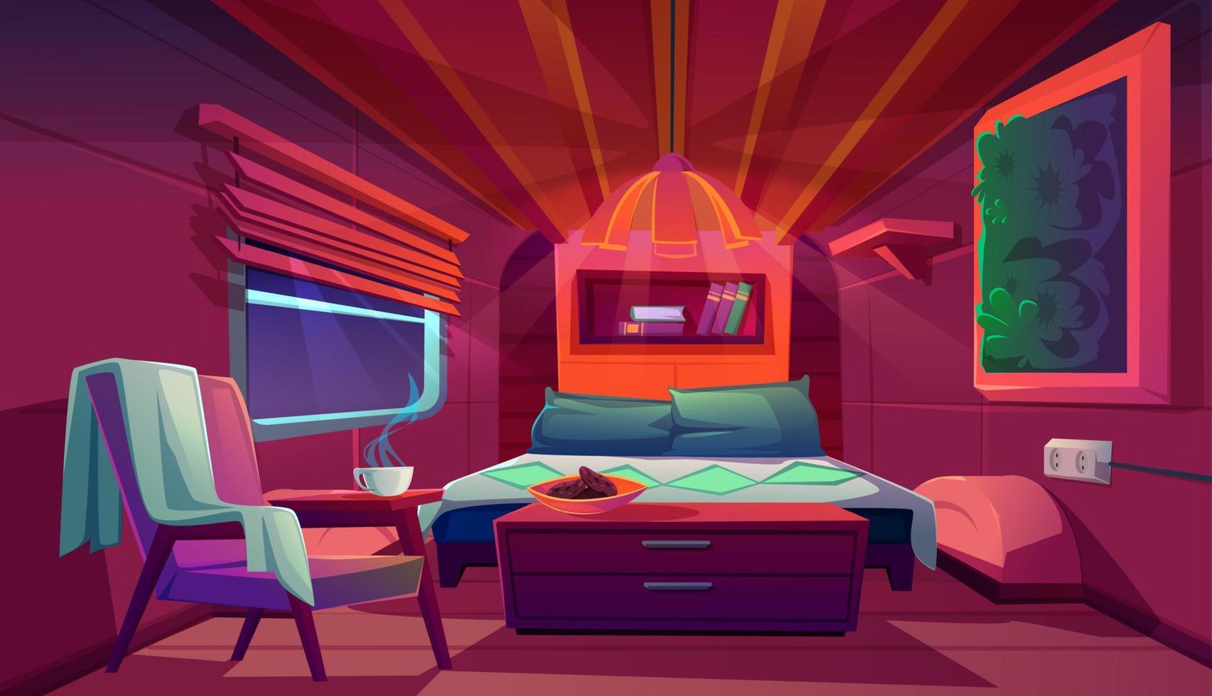 Empty interior of camper, trailer car at night vector