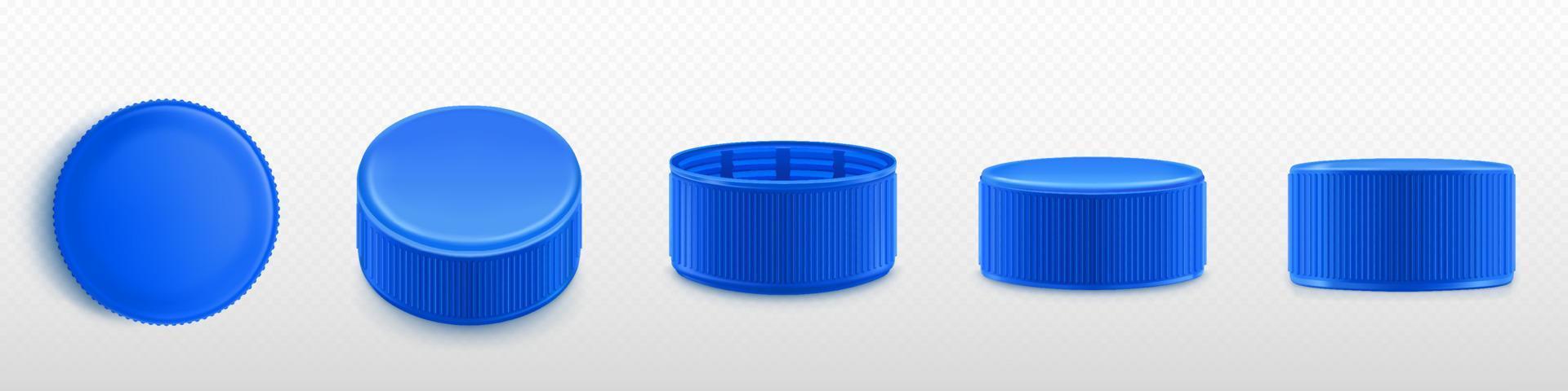 Blue plastic bottle caps png set on transparent vector