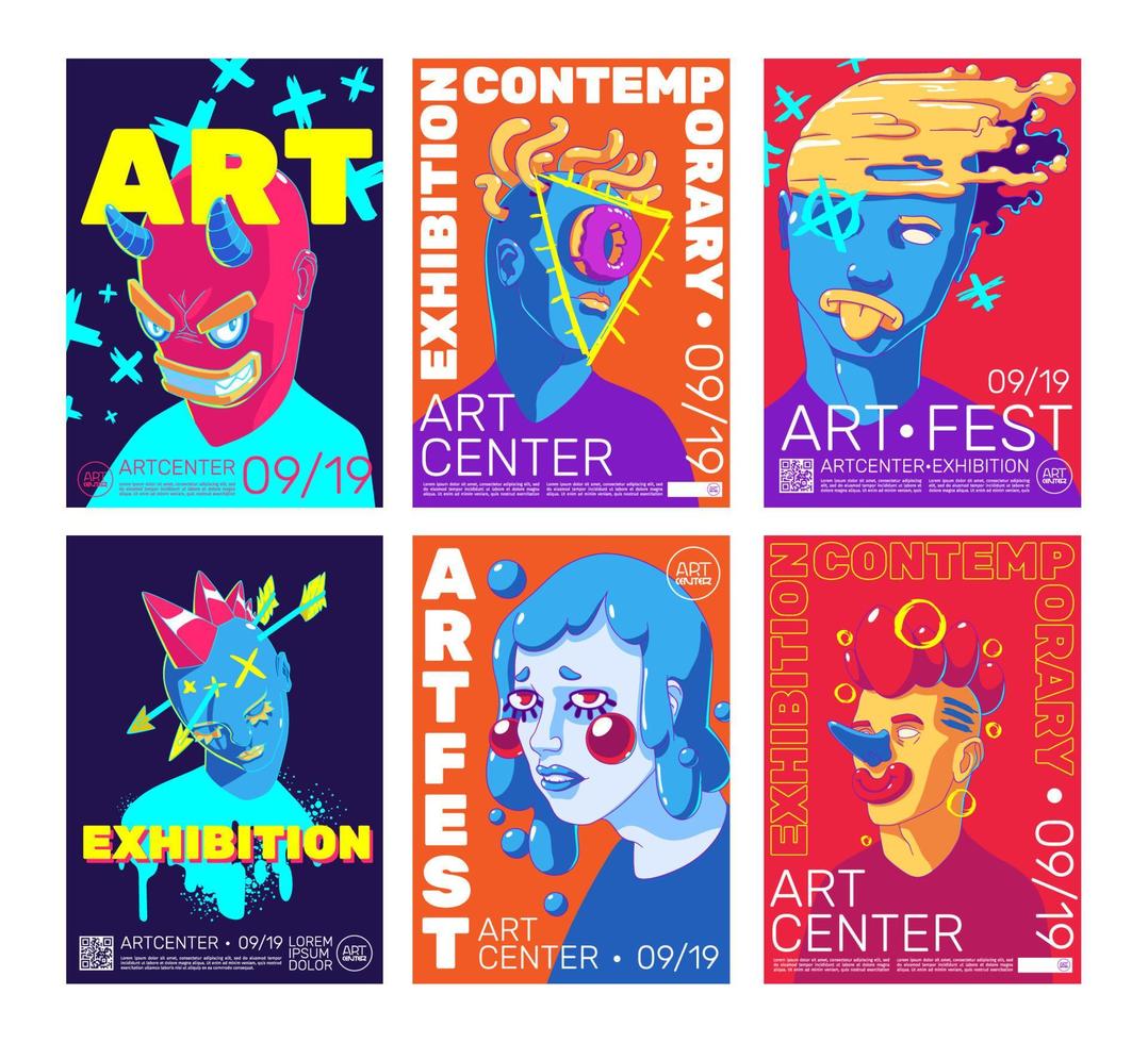 Set of contemporary art poster templates vector