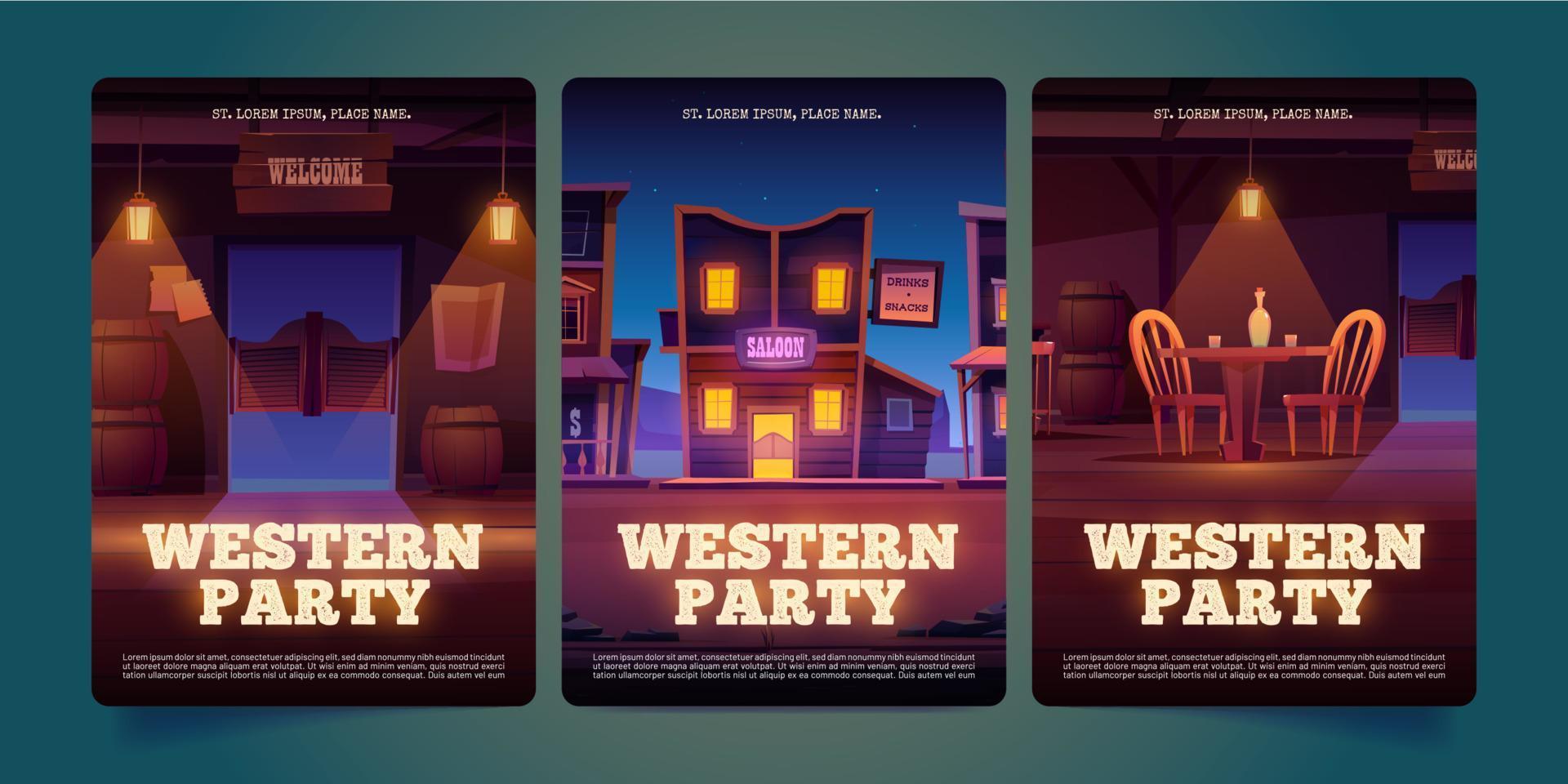 Set of western party invitation templates vector