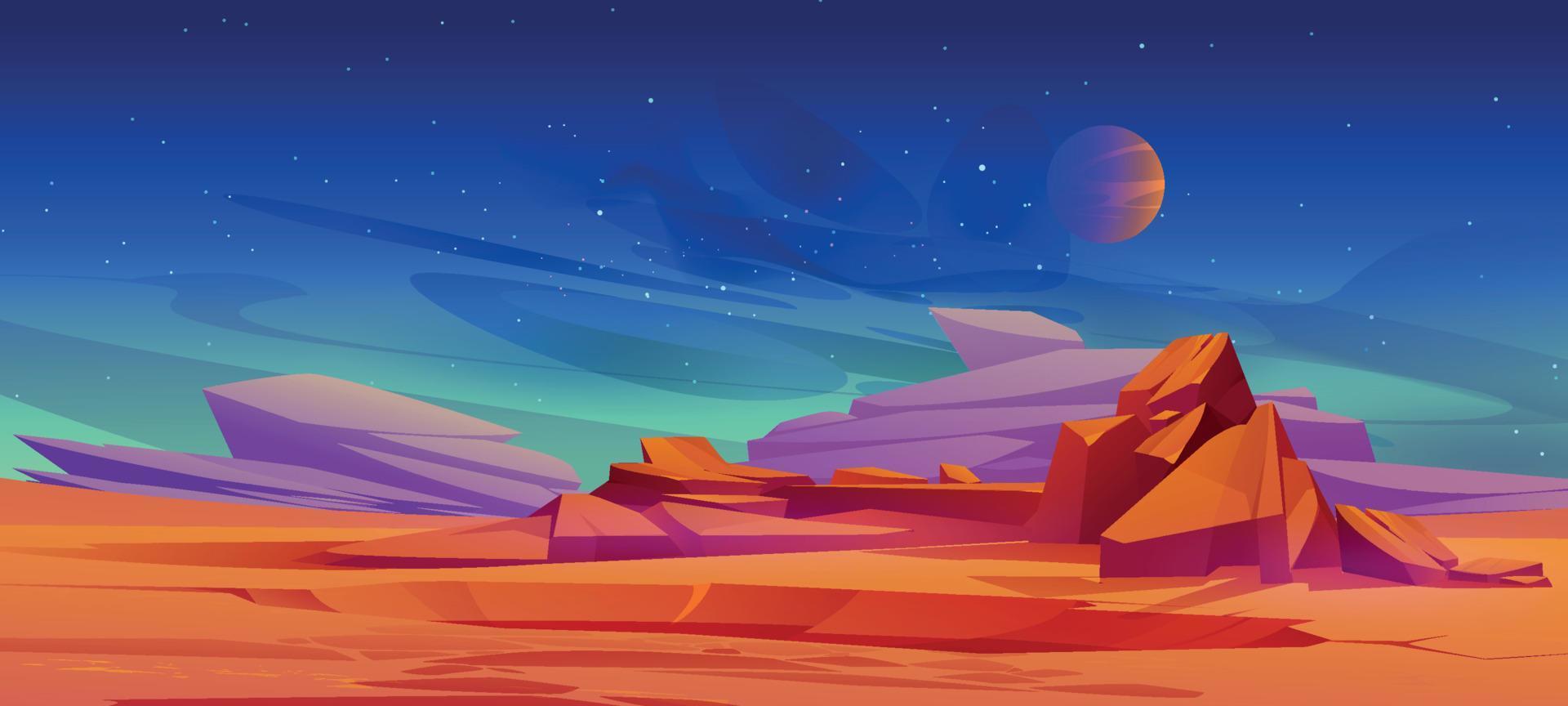 superficie de marte, vista del paisaje de dibujos animados del planeta alienígena vector