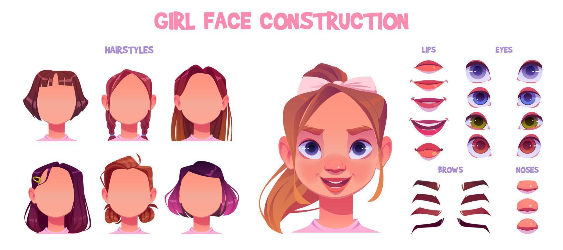 Woman face constructor, avatar of female character vector