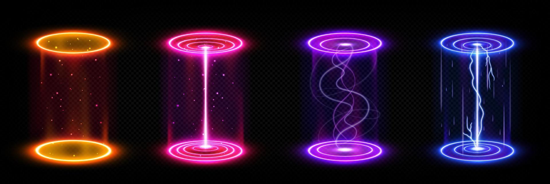 Futuristic portals, magic hologram teleports set vector