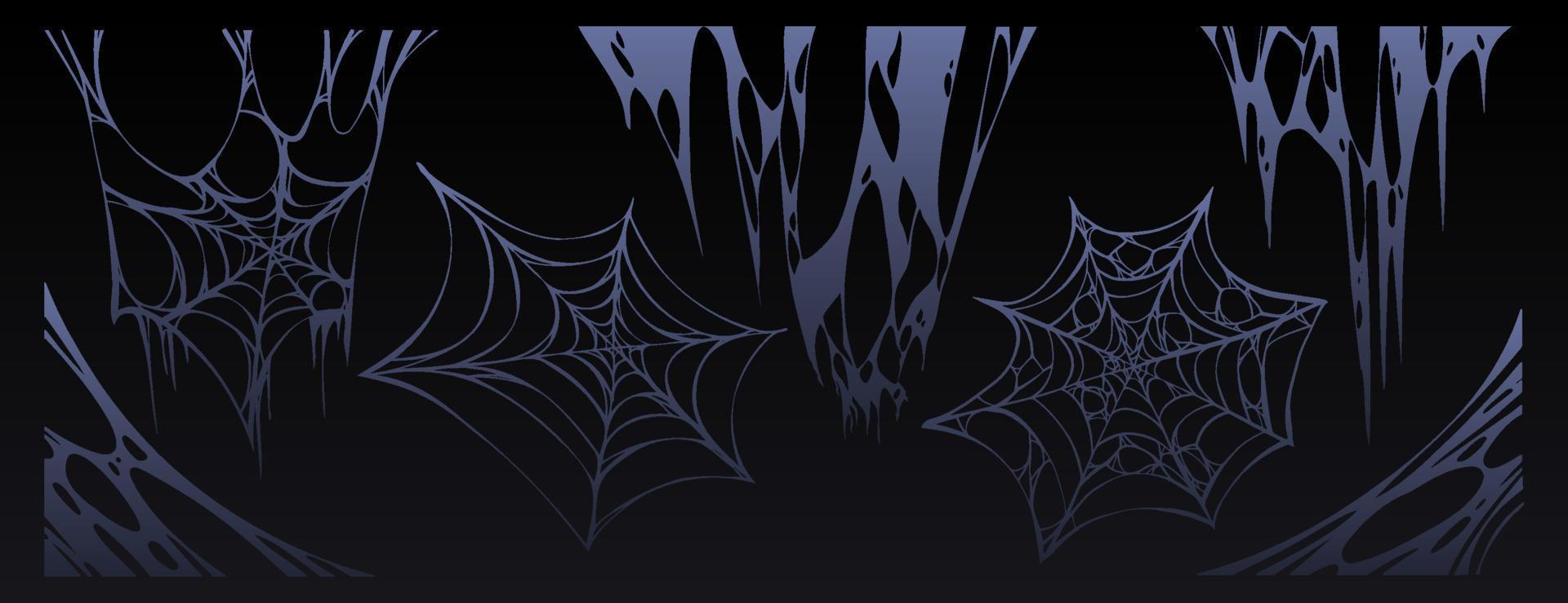 Spider web Halloween set, cobweb spooky insect net vector