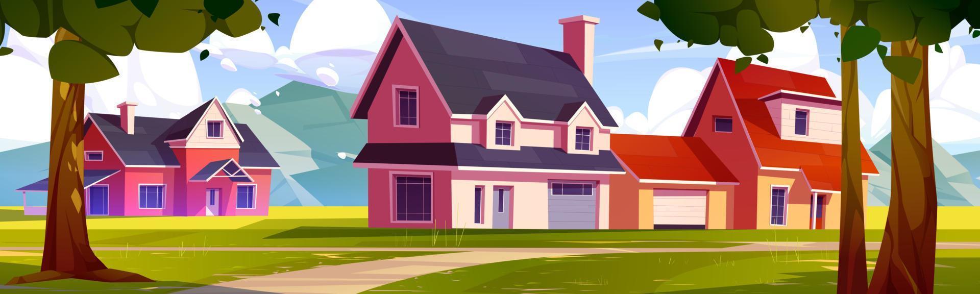 Countryside houses in mountain valley vector