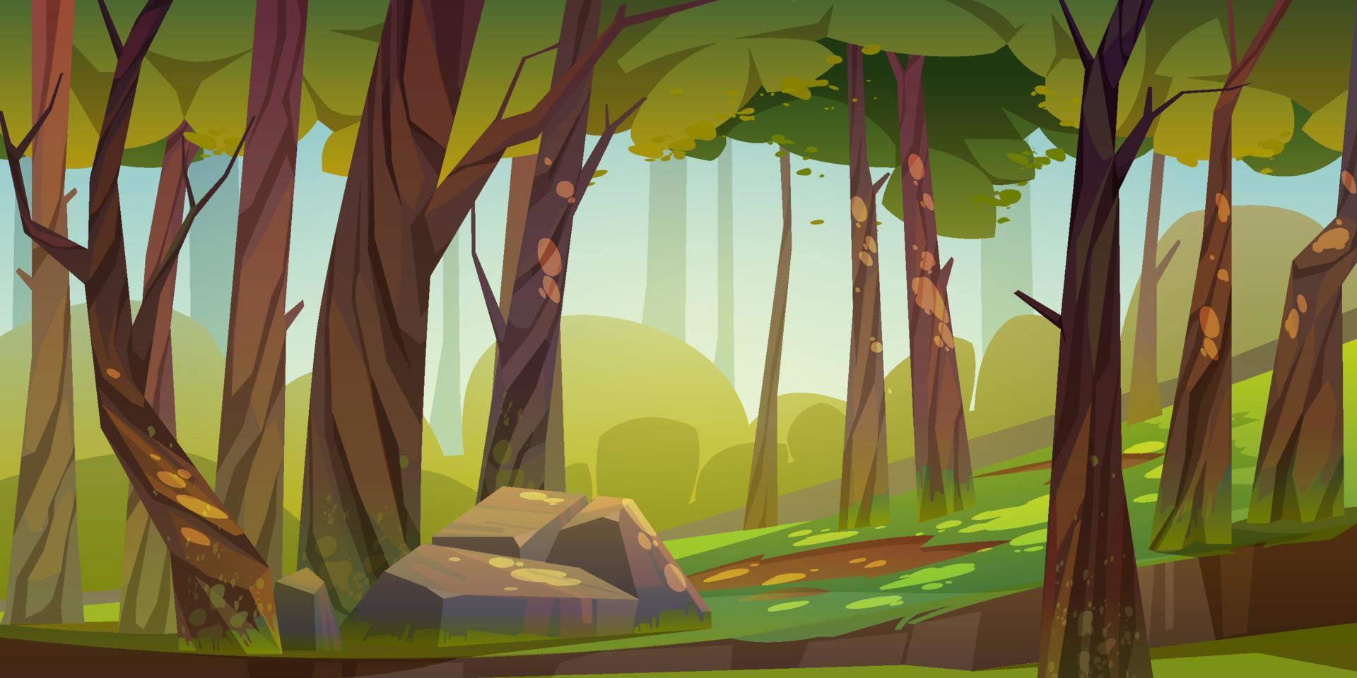 fondo de bosque de dibujos animados, paisaje de parque natural vector