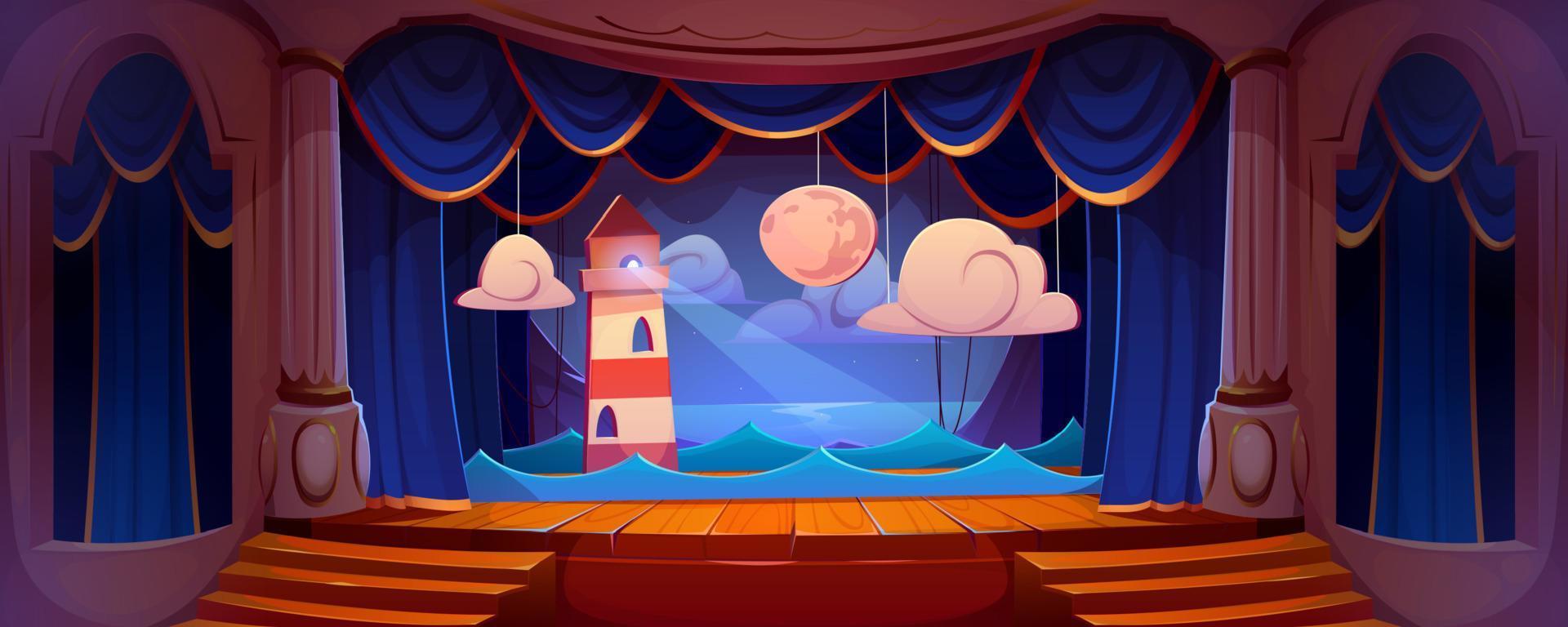 Empty theater stage with blue curtains vector