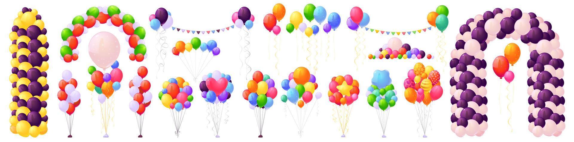 Helium balloons, bunch, arches and garlands set vector