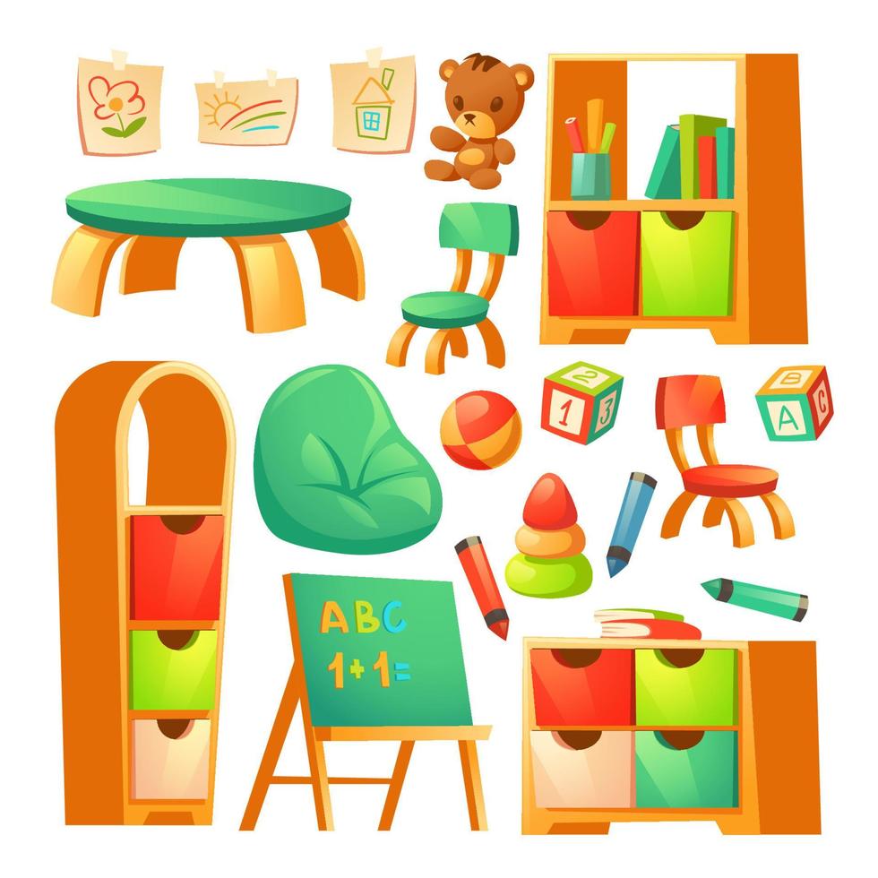 Furniture in montessori kindergarten vector