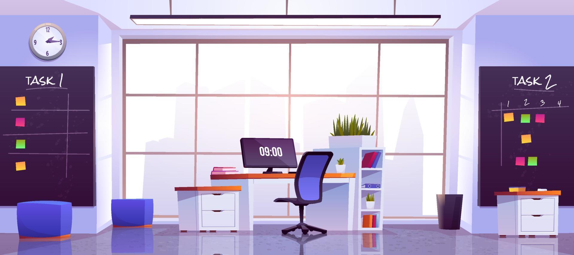 Office workplace interior with computer table vector