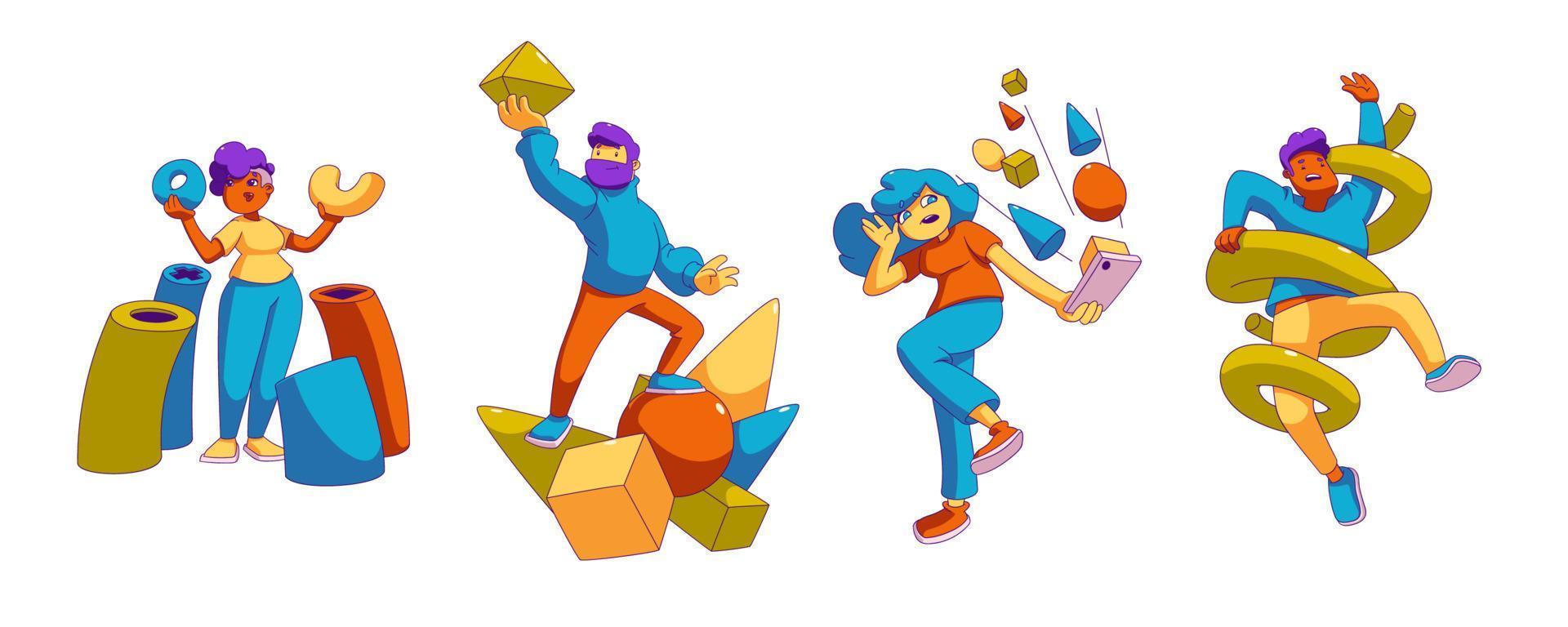 Set of men and women with geometric figures vector