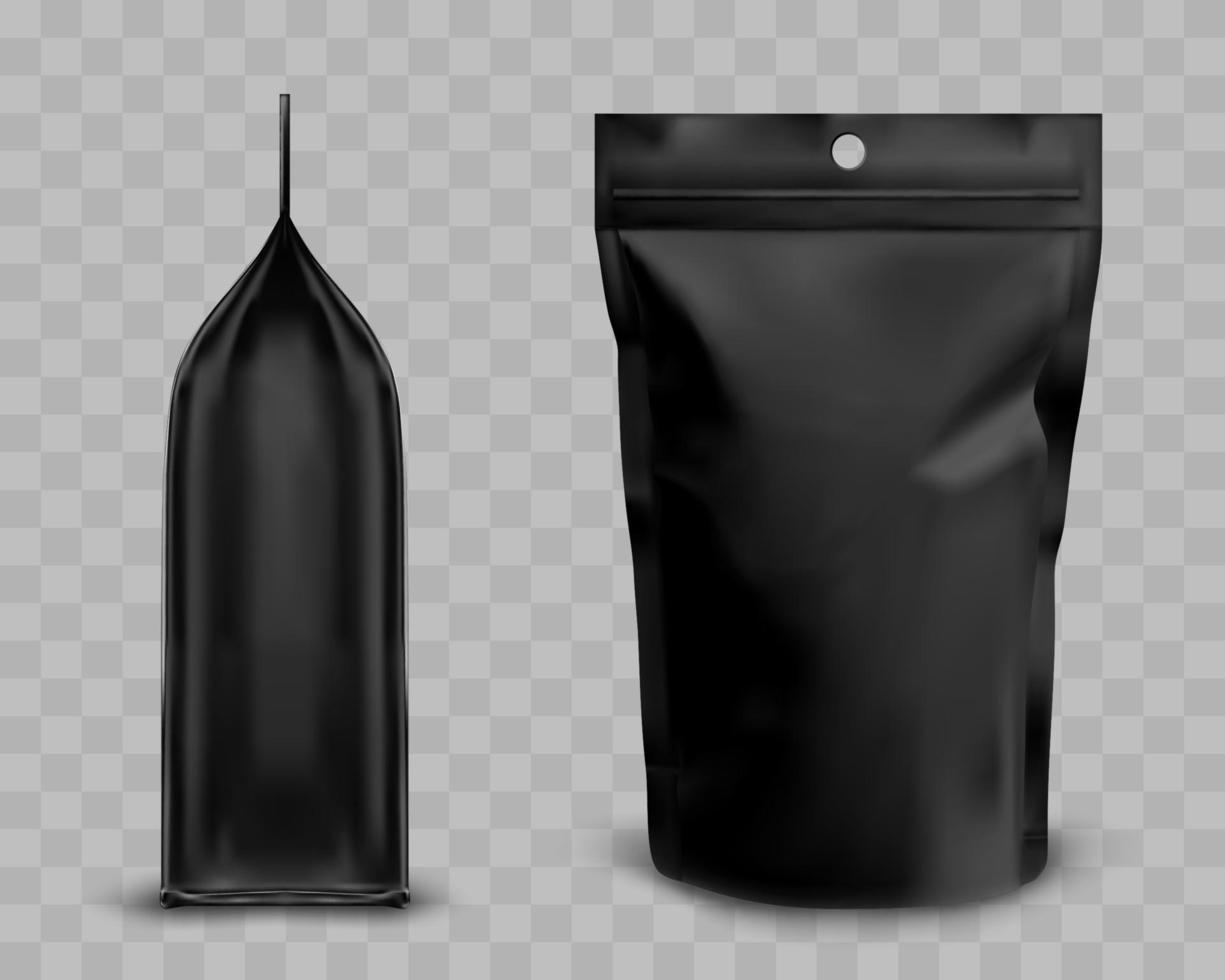 Black foil pouch with zipper, doypack for food vector