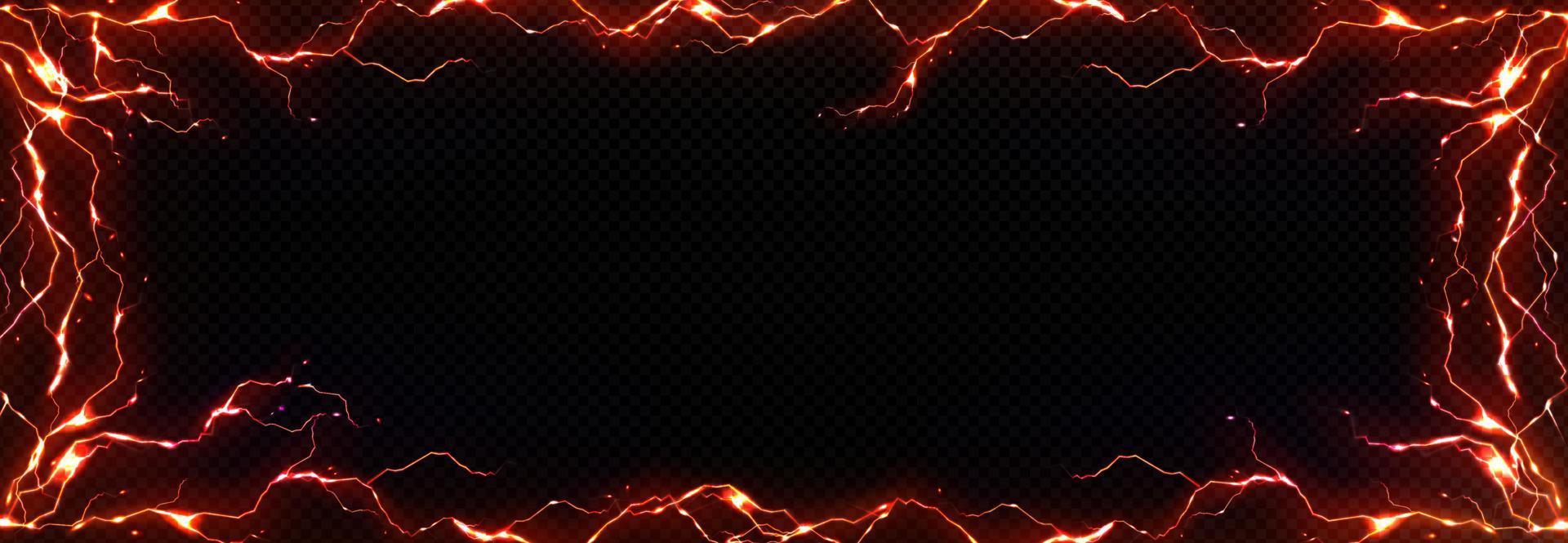 Realistic orange lightning frame png vector